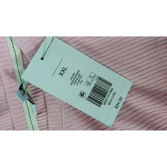 Crown & Ivy Pink Ribbed Long Sleeve Size XXL Crew Neck Pullover Shirt Top Casual - Picture 8 of 12